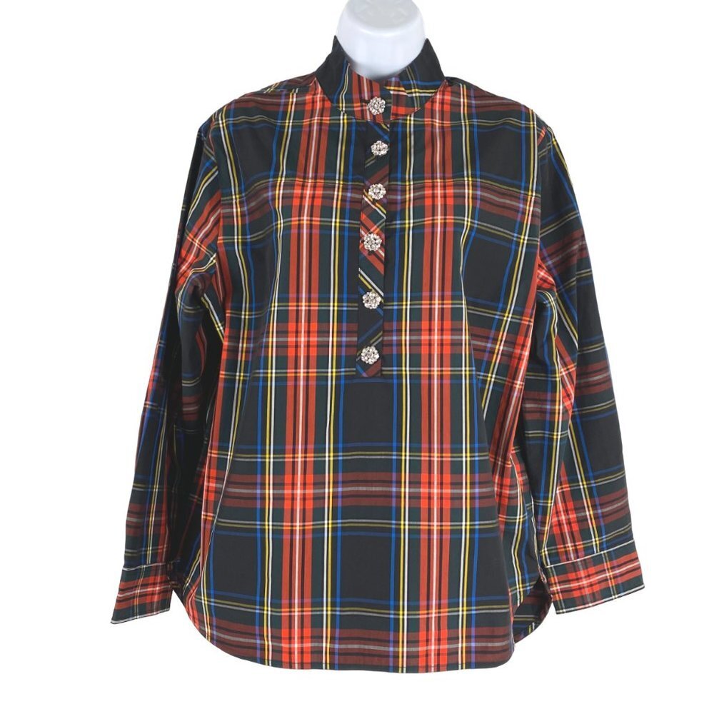 J. Crew Multicolor Plaid Long-Sleeve Button Pullover Top